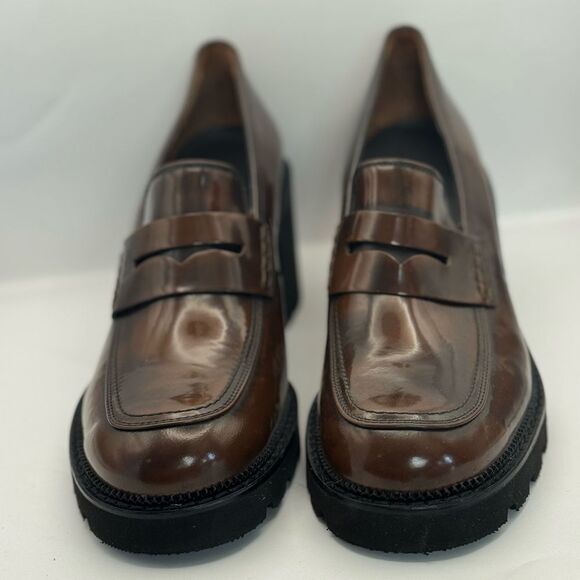 Paul Green Women’s Size 10.5 Janice Lug Sole Heeled Loafers Brown Leather - Picture 2 of 10